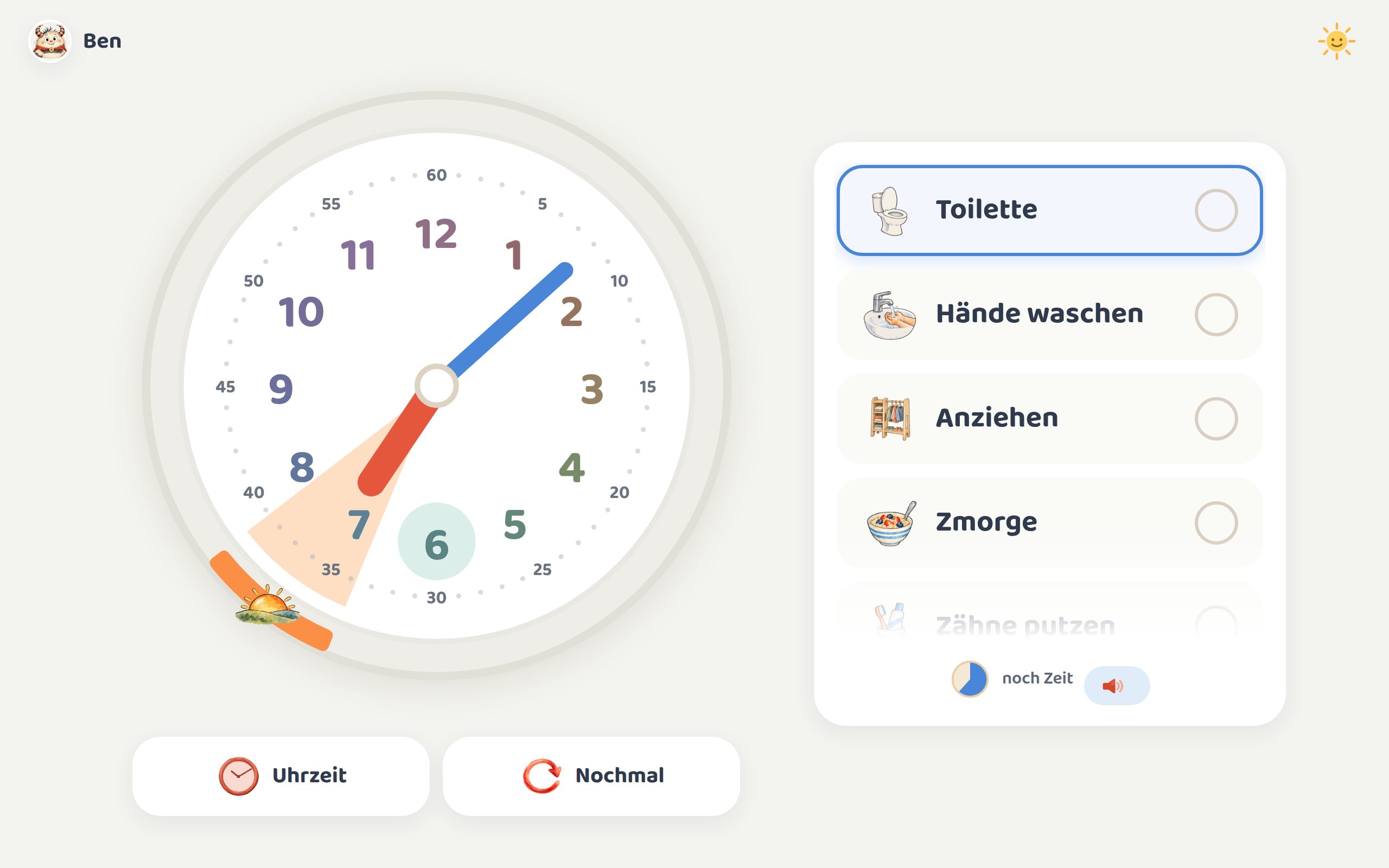 RoutineUhr: Routinen als Bögen auf einer analogen Uhr