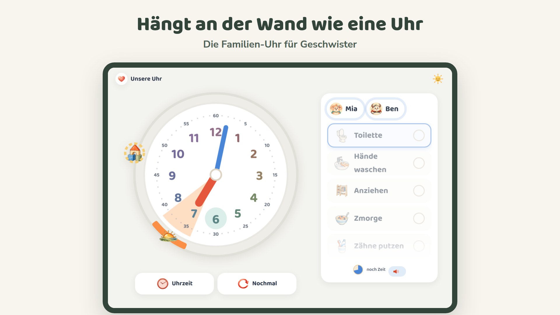 Familien-Uhr auf dem Tablet