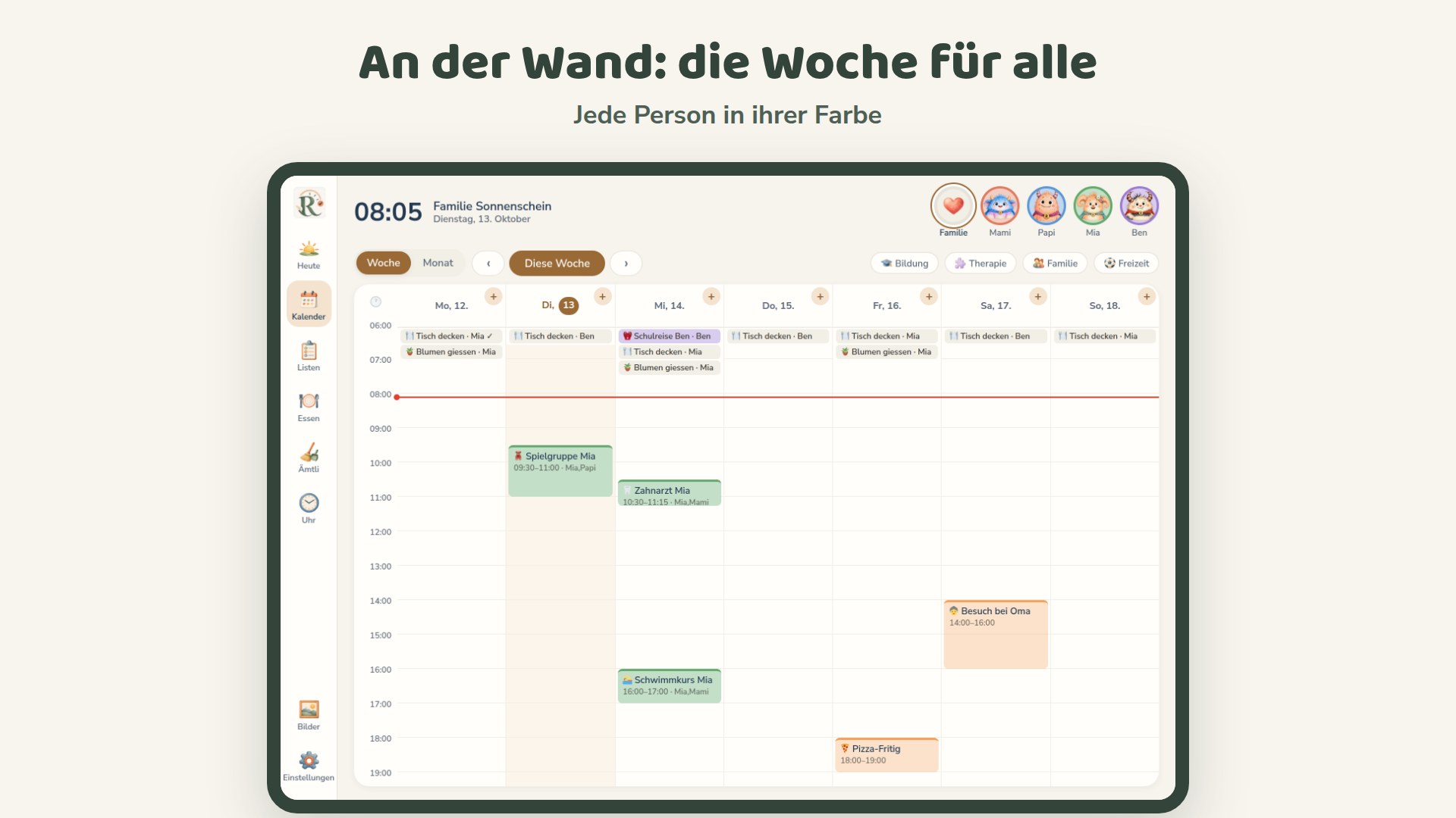 Planer-Woche an der Wand